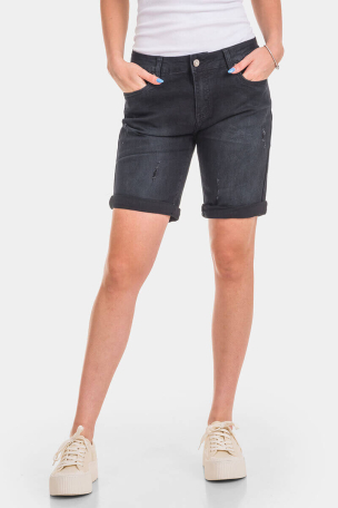 Μαύρη γυναικεία τζιν βερμούδα Boyfriend  9777-80 Cons