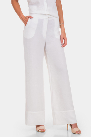 Φαρδύ λευκό γυναικείο παντελόνι 30193P-20 Favori