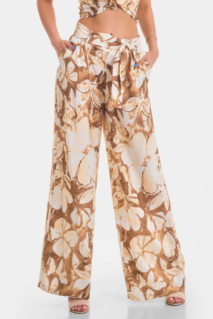 Γυναικείο φαρδύ μπεζ παντελόνι 2035P-03 Zanzi