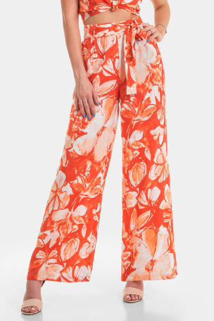 Φαρδύ γυναικείο παντελόνι πορτοκαλί 2035P-10 Zanzi
