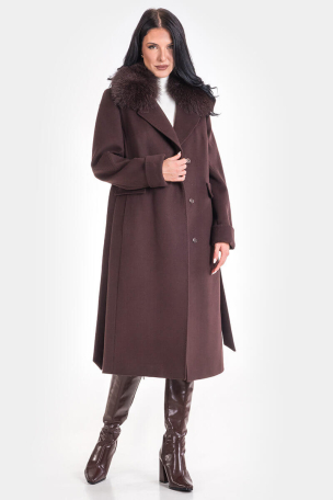 Κομψό καφέ μακρύ παλτό  2172-21 Eleta