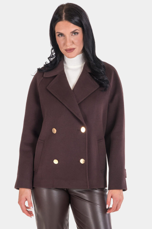 Κοντό καφέ γυναικείο παλτό 8018-21 Eleta
