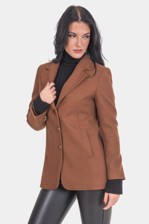 Κοντό καφέ γυναικείο παλτό 4210-21HKN Fashion
