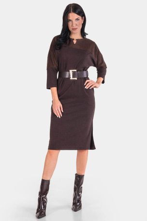 Κομψό καφέ φόρεμα με ζώνη 1547B-21 Esito