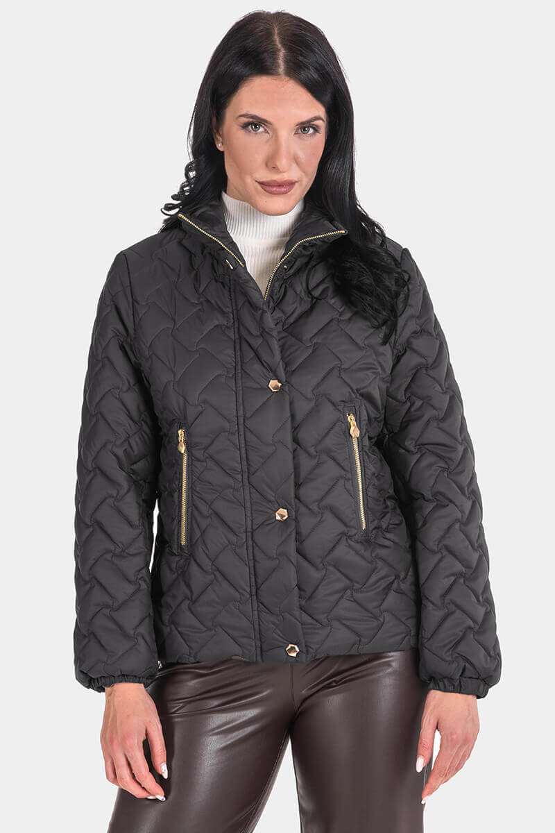 Γυναικείο μαύρο χειμερινό μπουφάν 2450-09 Caren Luis