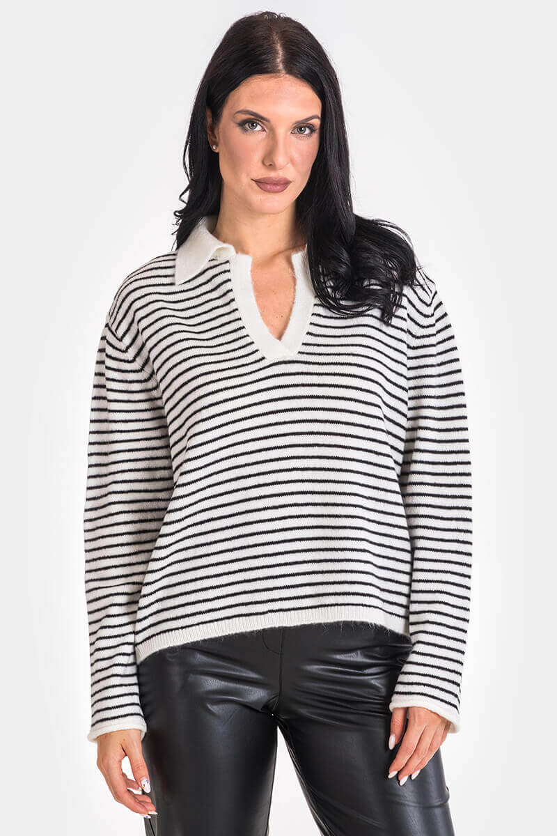 Γυναικεία πλεκτή ριγέ μπλούζα 4572-01 Nisan