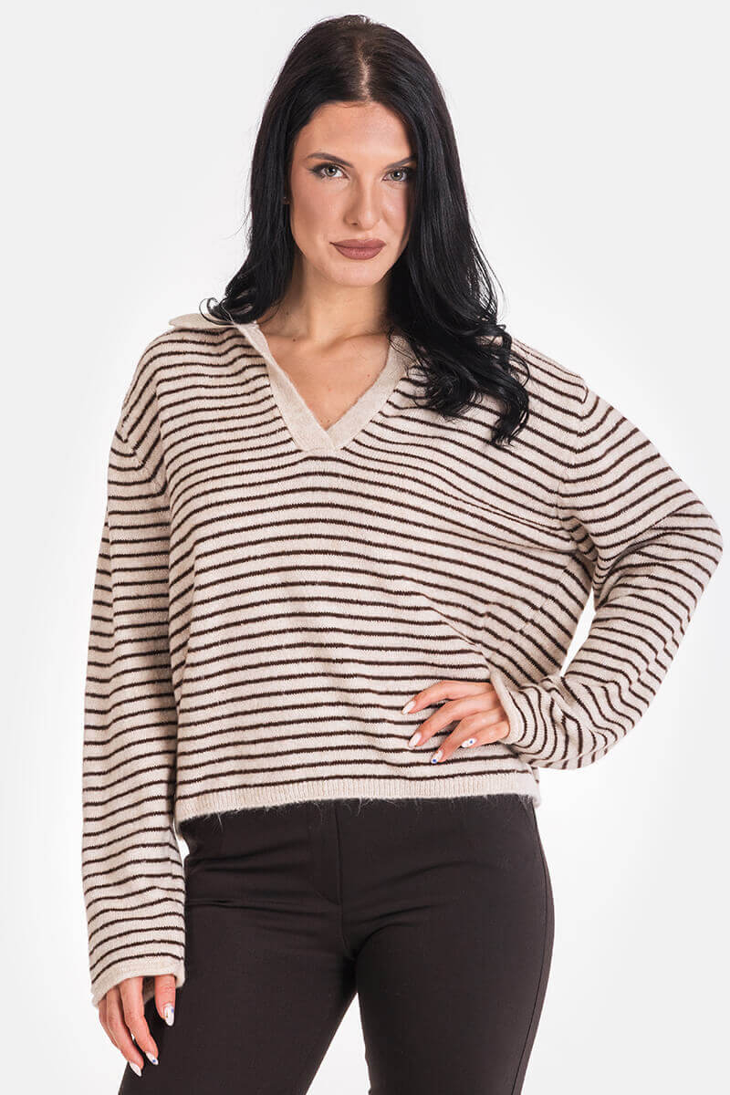 Γυναικεία πλεκτή ριγέ μπλούζα 4572-02 Nisan 