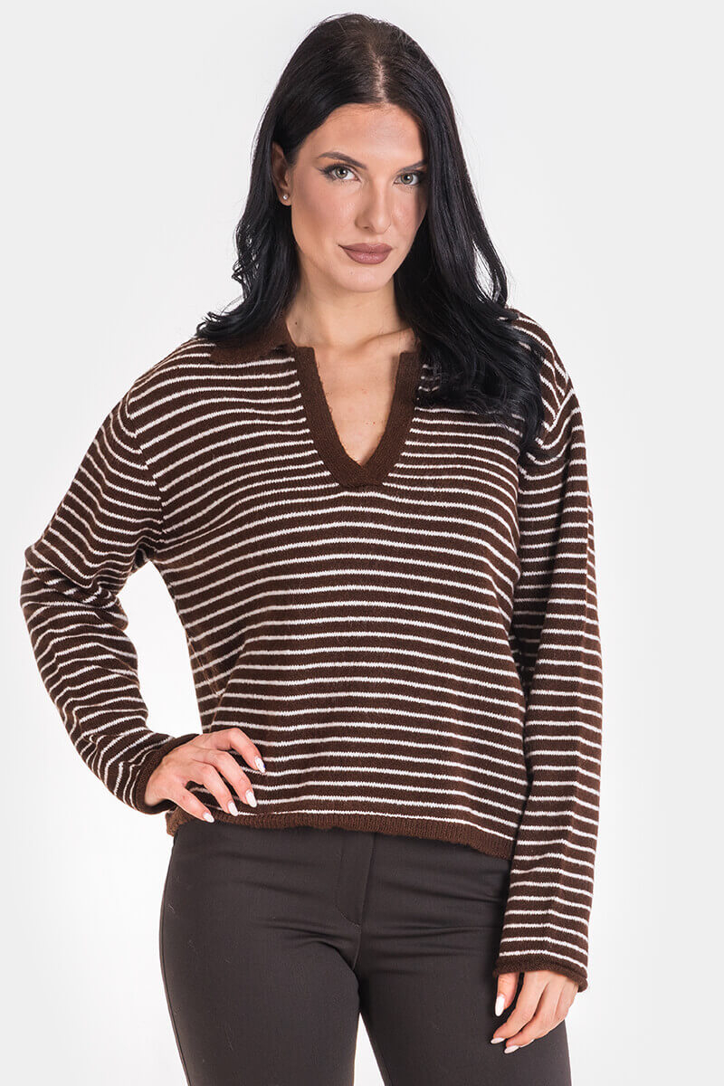 Γυναικεία πλεκτή ριγέ μπλούζα 4572-21 Nisan