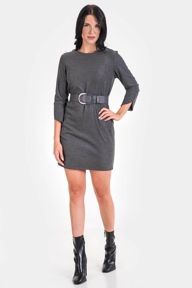 Κοντό γκρι φόρεμα με ζώνη 1541-13 Esito