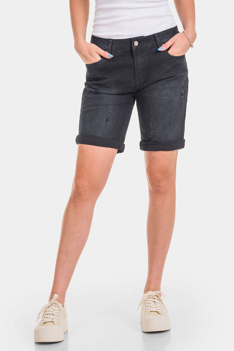 Μαύρη γυναικεία τζιν βερμούδα Boyfriend  9777-80 Cons