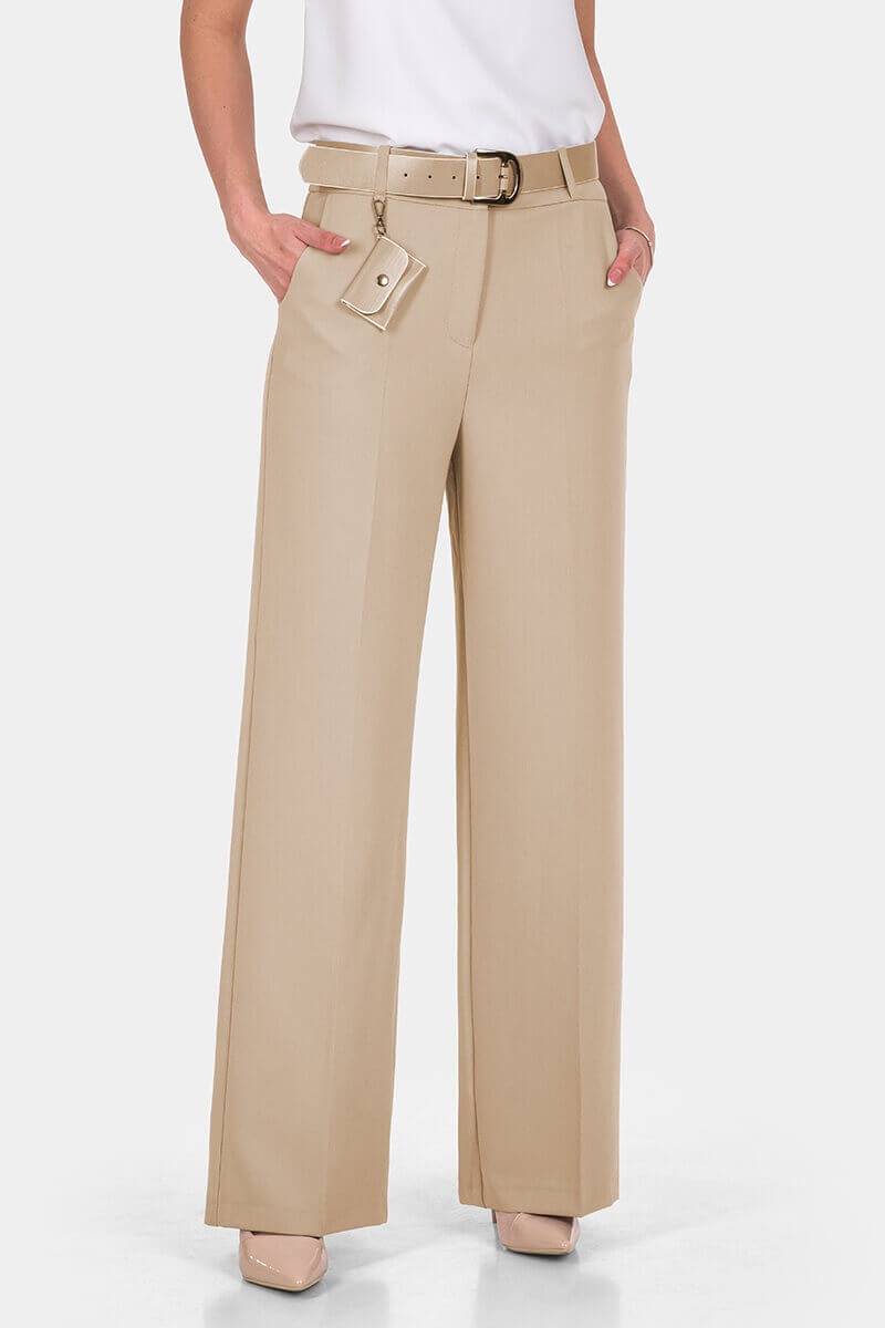 Φαρδύ μπεζ γυναικείο παντελόνι 2460B-02 Acun Fashion