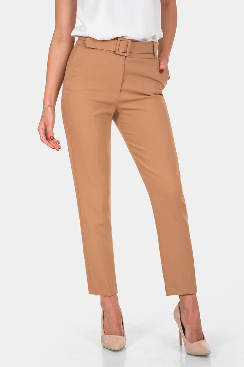 Κομψό σκούρο μπεζ γυναικείο παντελόνι 54310P-03 Kadelli