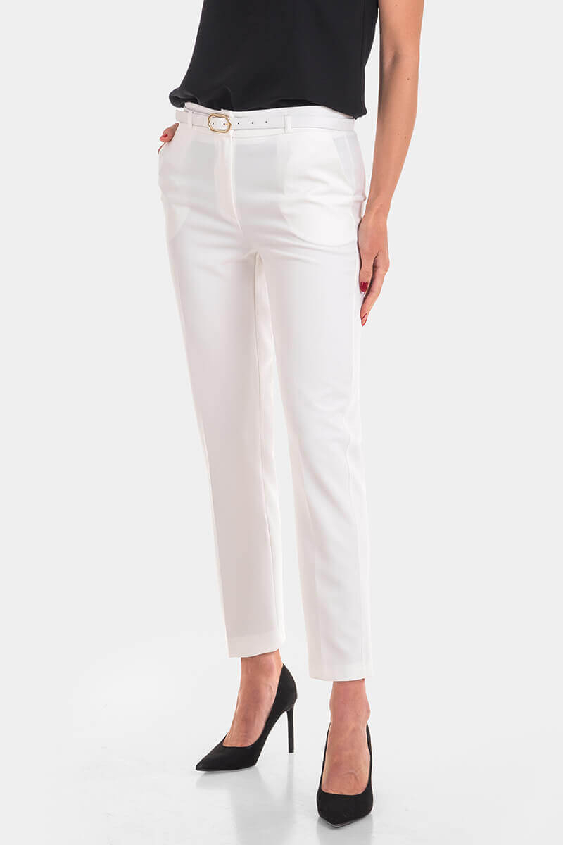 Κομψό λευκό γυναικείο παντελόνι 3671P-20 Mischka
