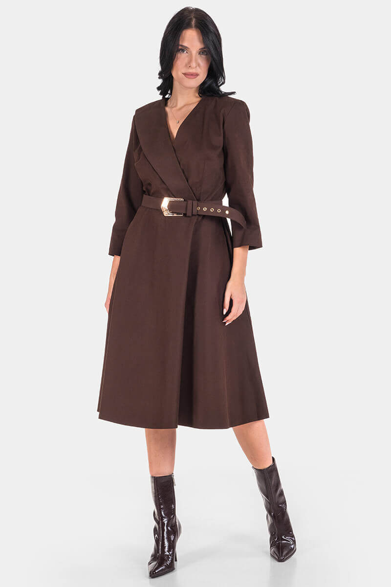 Κομψό κρουαζέ φόρεμα με ζώνη 1437-21 Esito