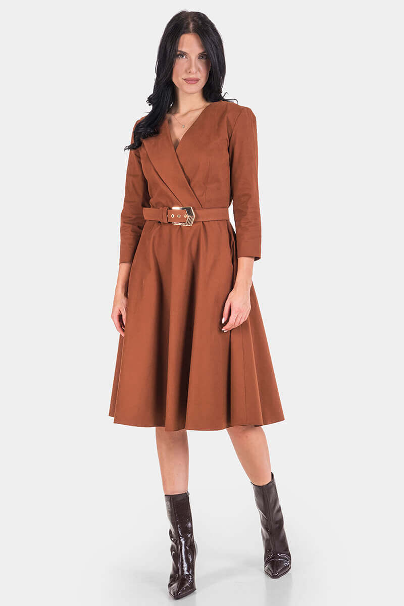 Κομψό κρουαζέ φόρεμα με ζώνη 1437-28 Esito