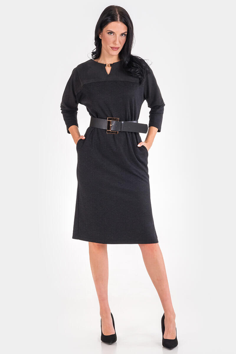 Κομψό μαύρο φόρεμα με ζώνη 1547-09 Esito