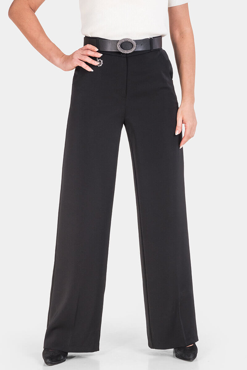 Κομψό μαύρο γυναικείο παντελόνι Wide Leg 3370-09 Acun Fashion