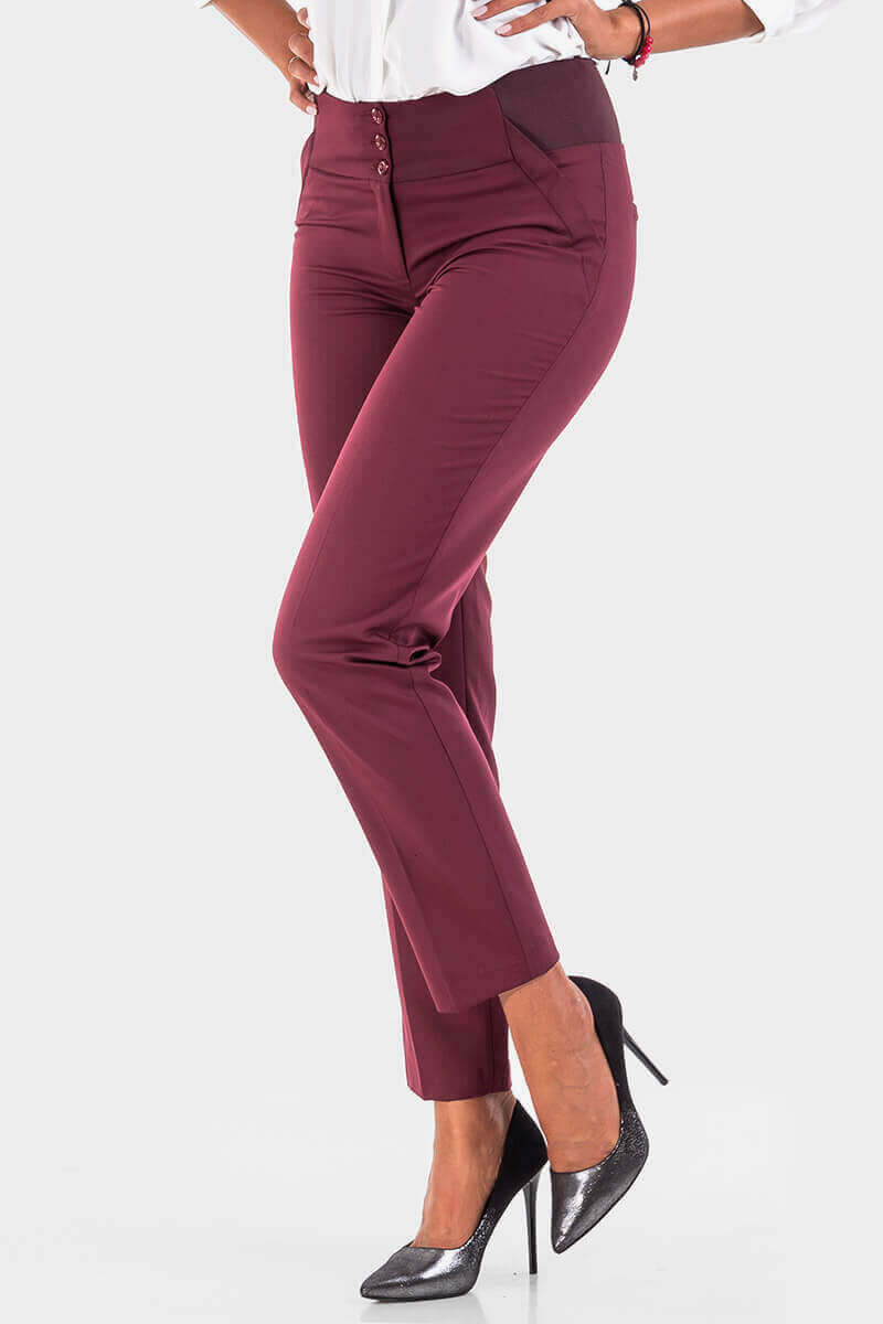 Дамски елегантен панталон с ластик - бордо 301N INDIGO Fashion